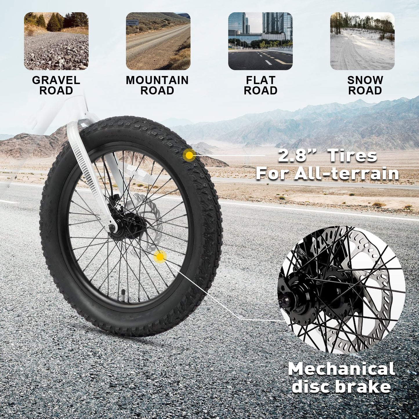 Glerc Mars Kids Mountain Bike, 20 Inch Fat Tire Bike for Teen Ages 6-12 Year Old, Bicycle with 2.8-Inch Wide Tires and 6 Speed Drivetrain, White
