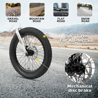 Glerc Mars Kids Mountain Bike, 24 Inch Fat Tire Bike for Teen Ages 8-14 Year Old, Bicycle with 2.8-Inch Wide Tires and 6 Speed Drivetrain, White