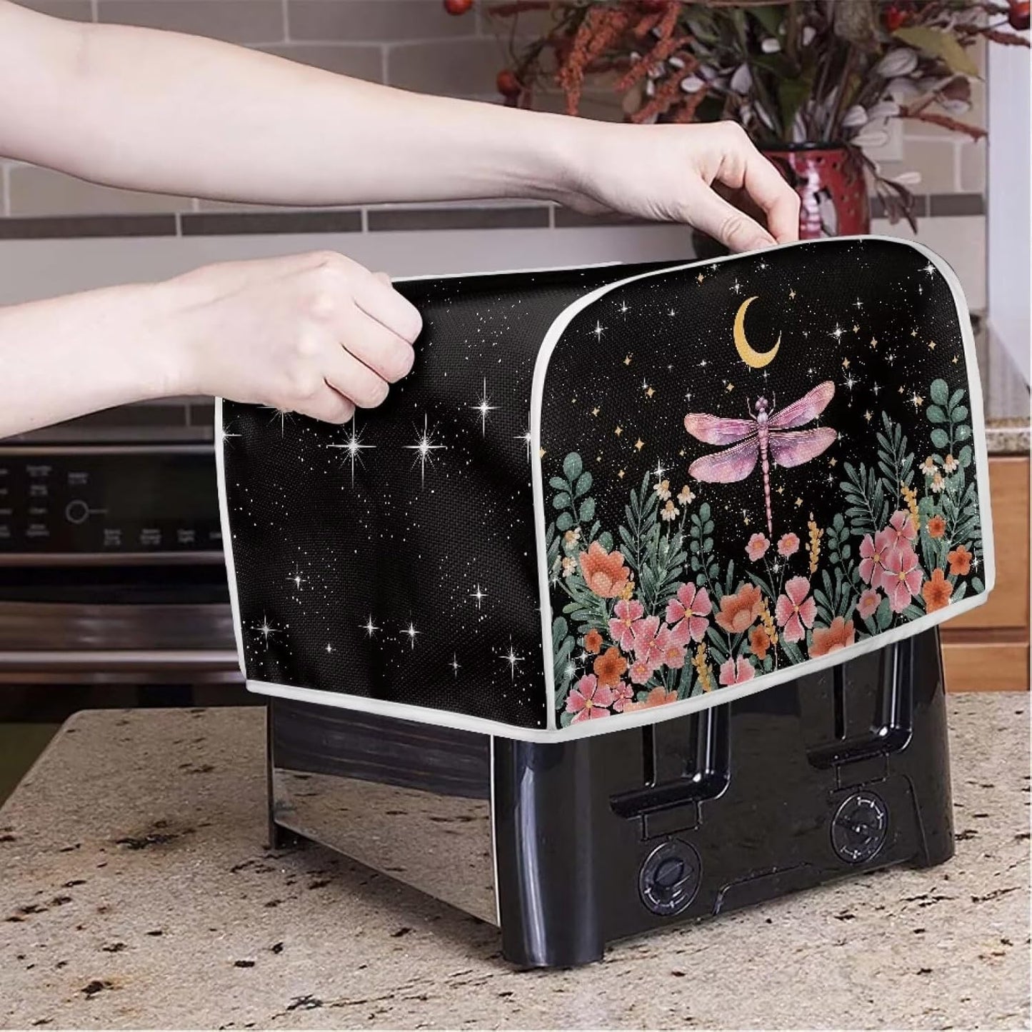Dragonfly Moon Toaster Cover, Waterproof Bread Toaster Cover for Most 2 Slice Toasters, Kitchen Accessories