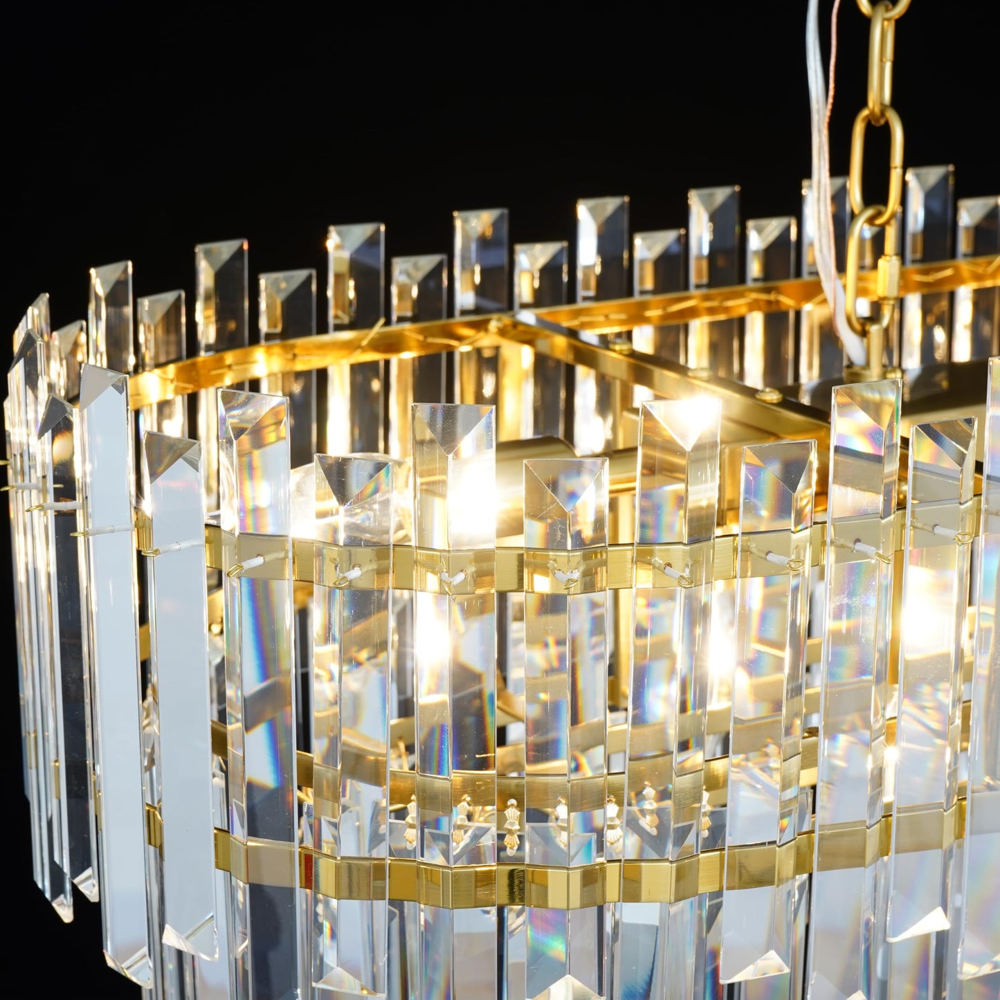 Lt-vt Modern Rectangular Crystal Chandelier Gold Finish Linear Pendant 10-Light Fixture for Dining Room Living Room Ceiling Lamp Contemporary Home Decor L37.4''