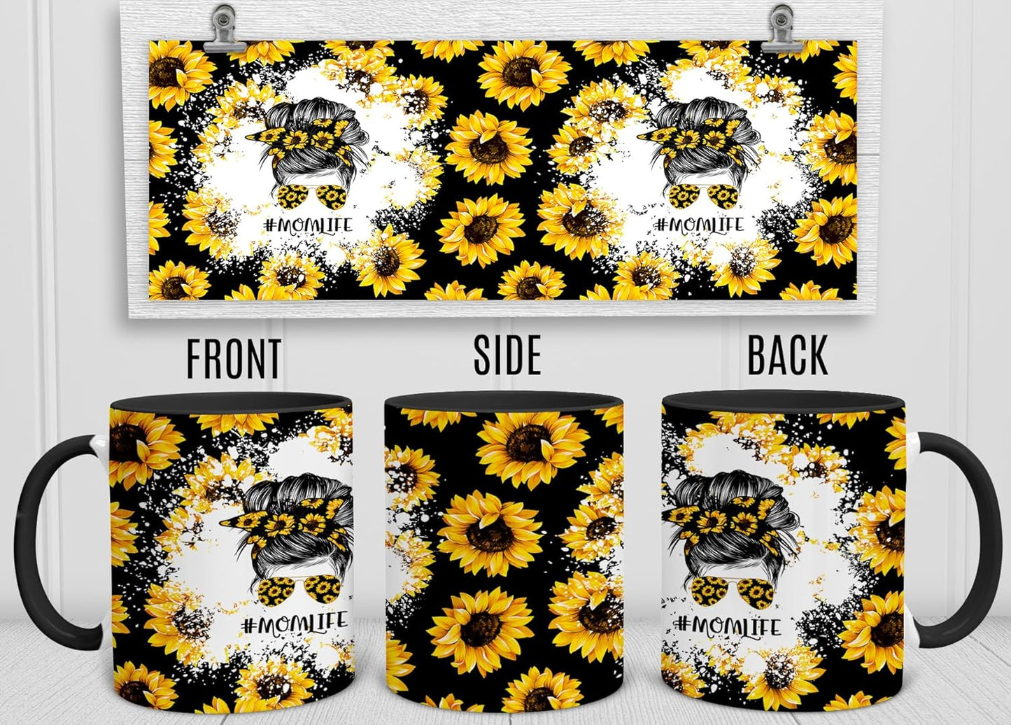 YouNique Designs Sunflower Mom Mug, 11 Ounces, Unique Mothers Day Coffee Mug from Daughter and Son, Black Handle