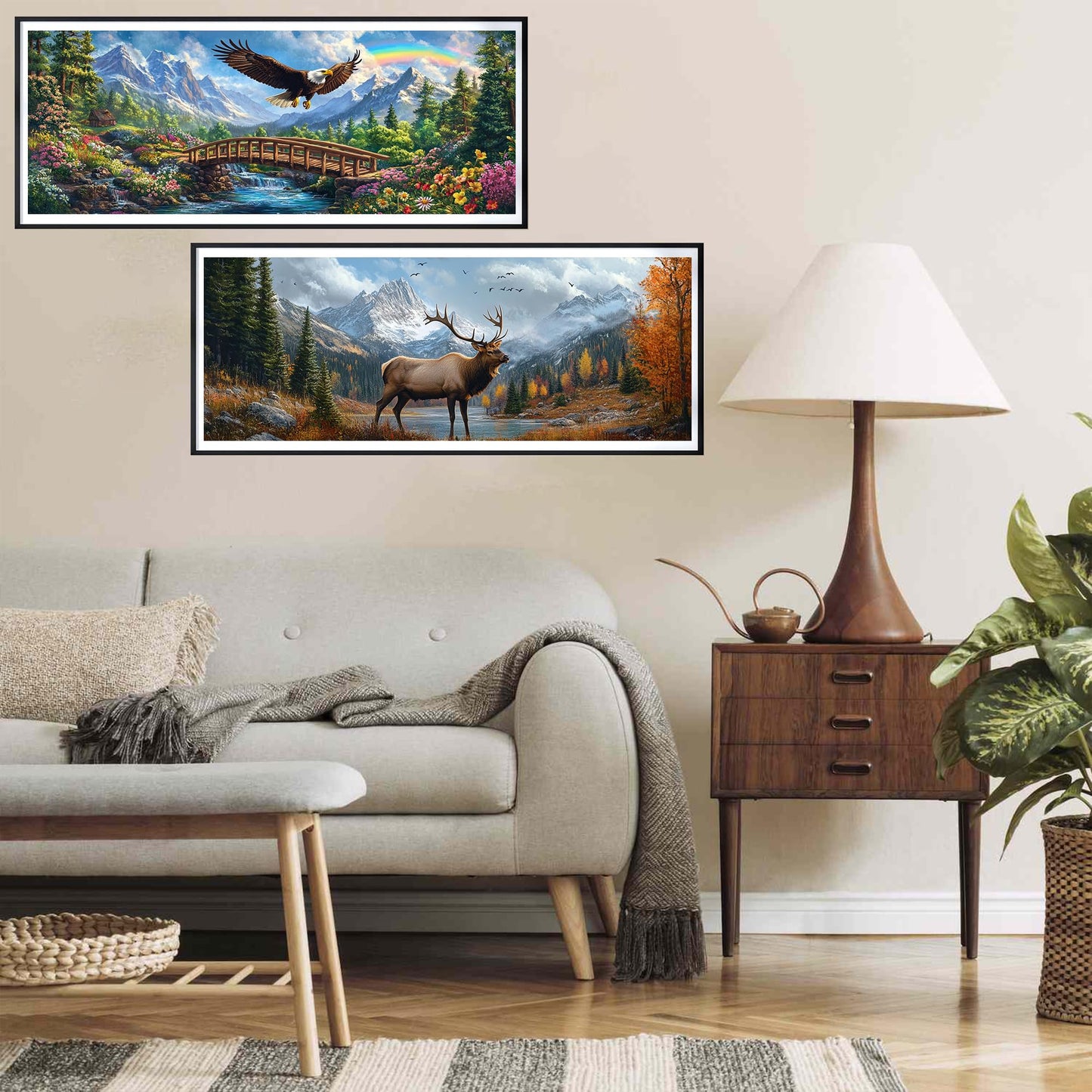 Yomiie 2 Pack Large Diamond Art Kits for Adults, Eagle & Elk Diamond Painting Art Animals DIY Full Round Drill Kits, Embroidery Rhinestone Diamond Crystal Craft Canvas Home Wall Decor 31.5x11.81 inch