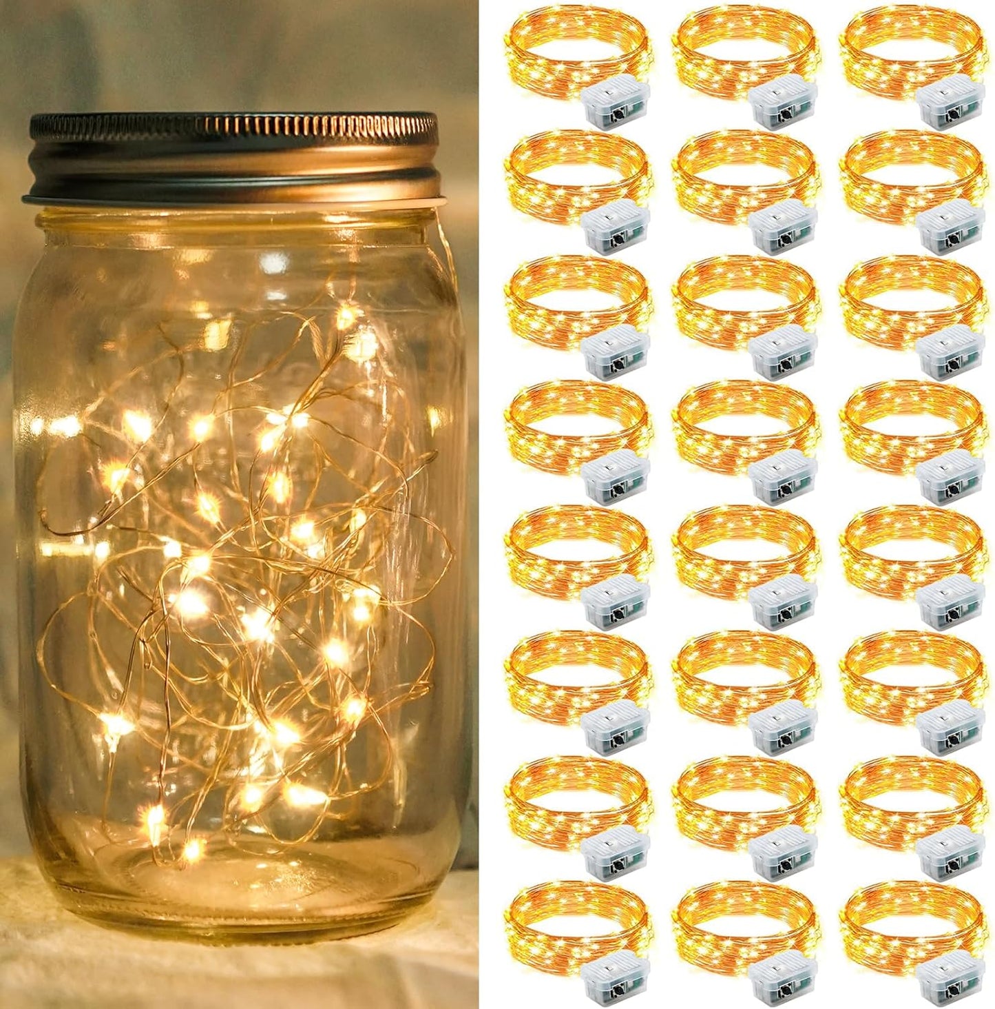24 Pack 7Ft 20 3 Yellow Fairy Lights LED Twinkle String Lights Modes Battery Operated Waterproof Firefly Starry