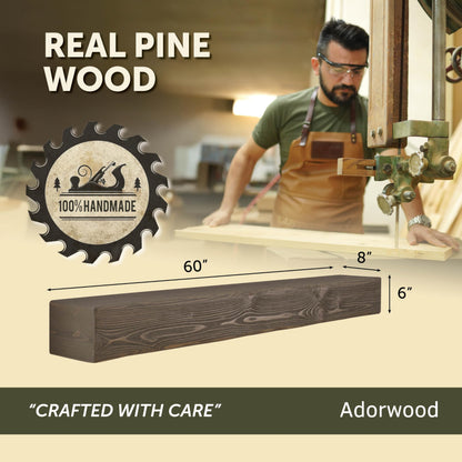 Adorwood Handmade Fireplace Mantel Shelf, Extra Wide Rustic Wood Mantles for Over Fireplace, Wall Mounted Floating Mantel Shelves for Living Room Decor (Smoke Gray, 60 inches
