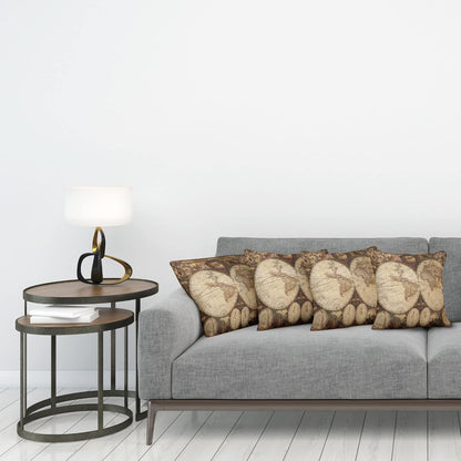 Ambesonne World Map Throw Pillow Cushion Case, Pack of 4, Vintage Design, 18", Beige Brown, Double-Sided