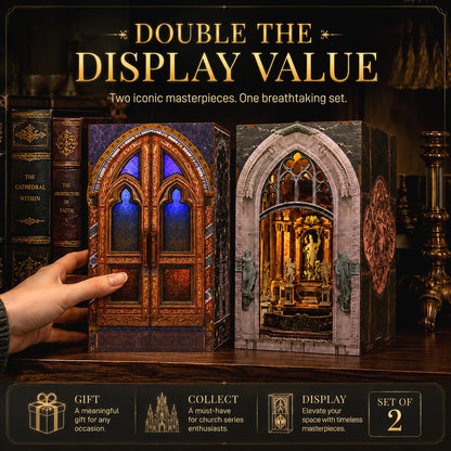 MiniCity 2 Pack Book Nook Kits for Adults, Book Nook Kit Model Kits Craft Kits for Adults - DIY Miniature Doll House Kit for Bookshelf Booknook Tiny House with Led Light