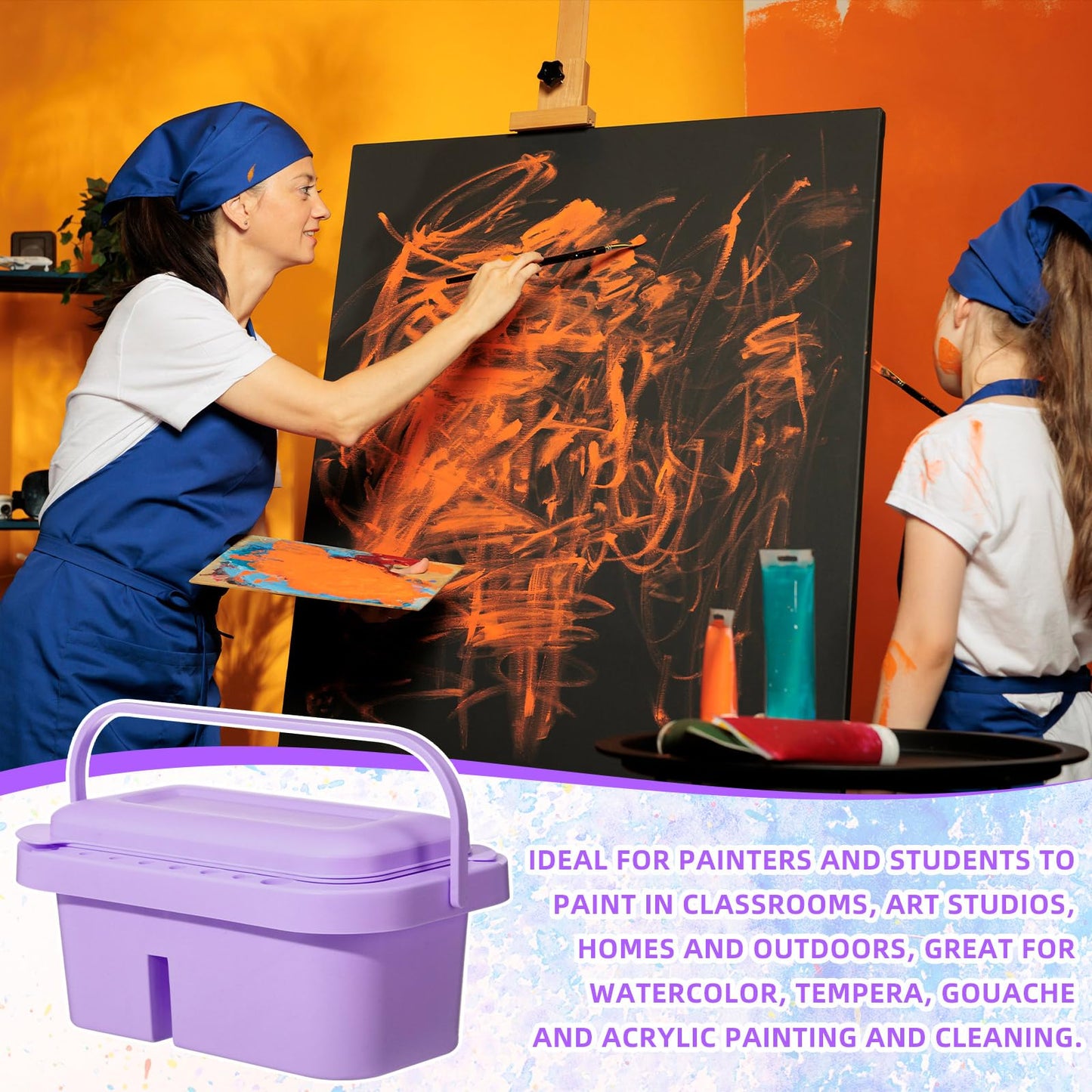 Teenyyou 4 Pcs Paint Brush Cleaner 3 in 1 Multifunction Paint Brush Basin Holder and Organizer with Brushes Holder Washer Trays Palette for Acrylic Watercolor Oil Painting
