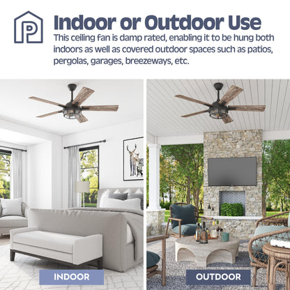 Prominence Home Freyr, 52 Inch Indoor Outdoor LED Ceiling Fan with Light, Remote Control, Dual Mounting Options, 5 Dual Finish Blades, Reversible Motor - 51484-01 (Textured Black)