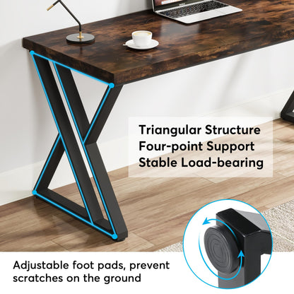 Tribesigns Writing Computer Desk, 55 inch Heavy Duty Study Desk with Z-Shaped Metal Leg, Modern Simple Home Office Computer Desk, Rustic Brown