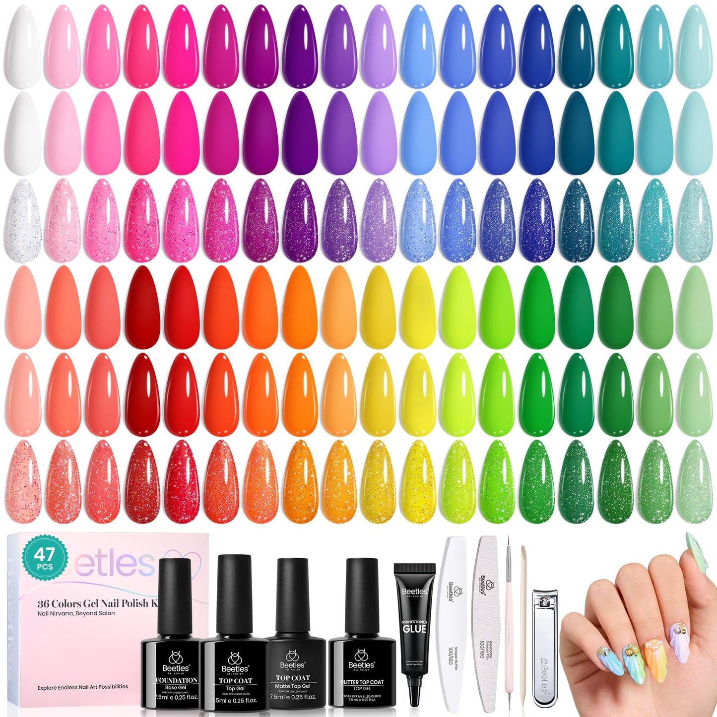 Beetles Fall Gel Nail Kit, Mystic Wonderland Gel Polish Set, 36 Colors Burgundy Brown Orange Red Polish Kit with Base Coat Glossy Matte & Glitter Top Coat Soak Off UV Led Nails Gifts for Women