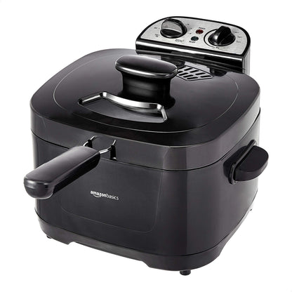 Amazon Basics 2.1-Qt (2.0L) Electric Deep Fryer with 8-Cup Oil Capacity, Adjustable Temperature Control, Timer, Easy Draining Removable Basket, Viewing Window, 1500W, Black