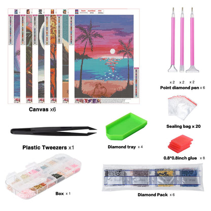 abcGoodefg Diamond Art Kits for Adults 6 Pack, DIY 5D Diamond Art Paintings Beach Sunset Round Full Drill Paint by Diamonds, 12x16 inch