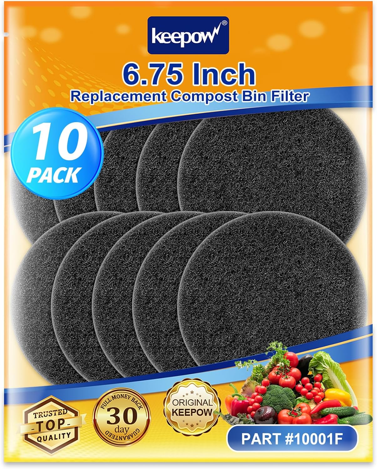 KEEPOW 10 Pack 6.75" Compost Bin Filter Replacement, Charcoal Filters for Kitchen Compost Bin