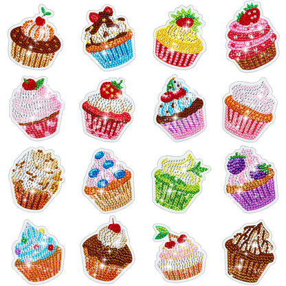 Xuhal 16 Pcs Diamond Painting Magnets DIY Diamond Painting Kits for Gem Art Magnet Refrigerator Stickers for Beginners Adults DIY Crafts Home Decors Party Birthday Gifts(Cupcake)