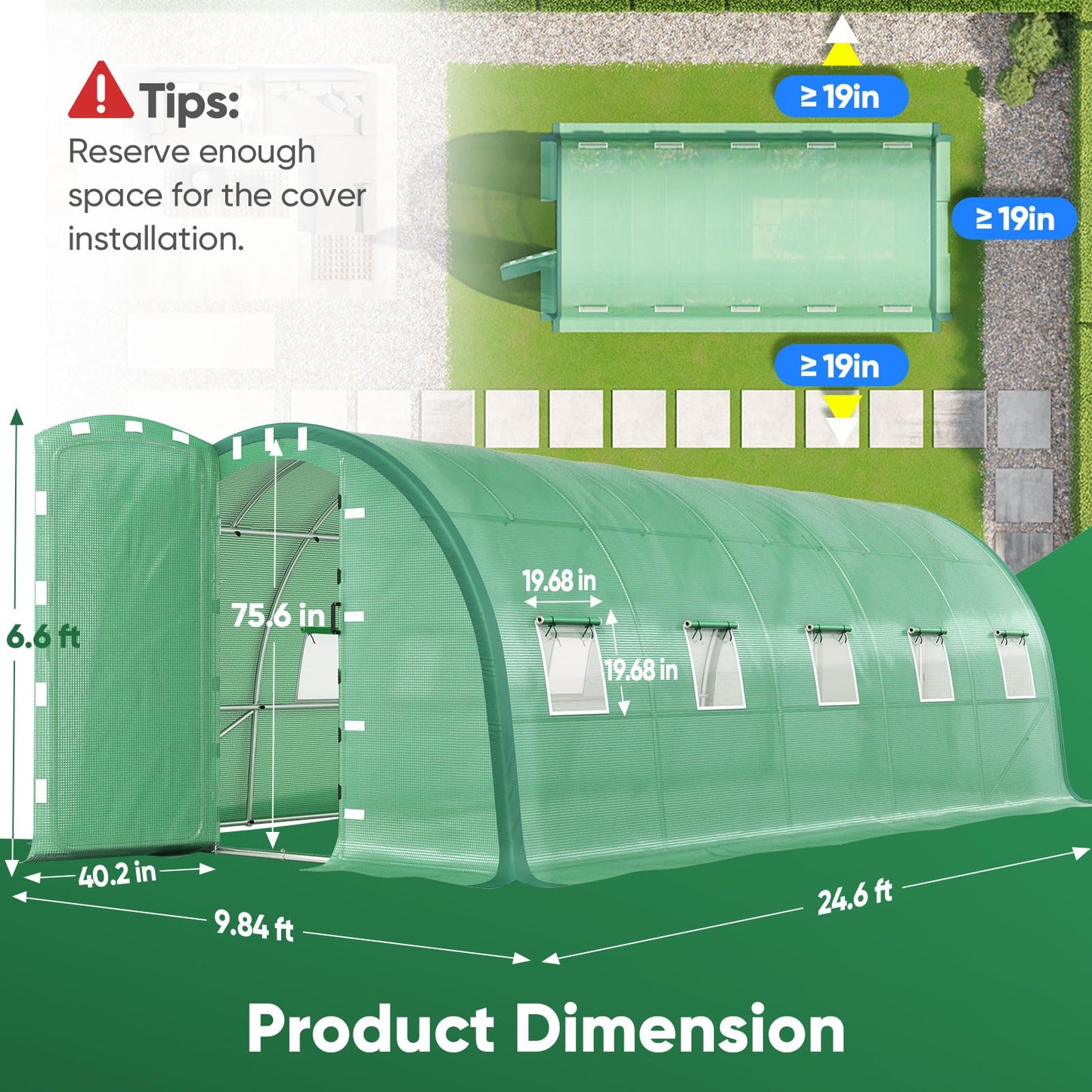 Quictent 25x10x6.6 FT Premium Greenhouse for Outdoors with 2 Door Frames, Reinforced Top Structure & Cover, Large Heavy Duty Walk-in Tunnel Hoop Green House for Garden Backyard Flower Winter, Green