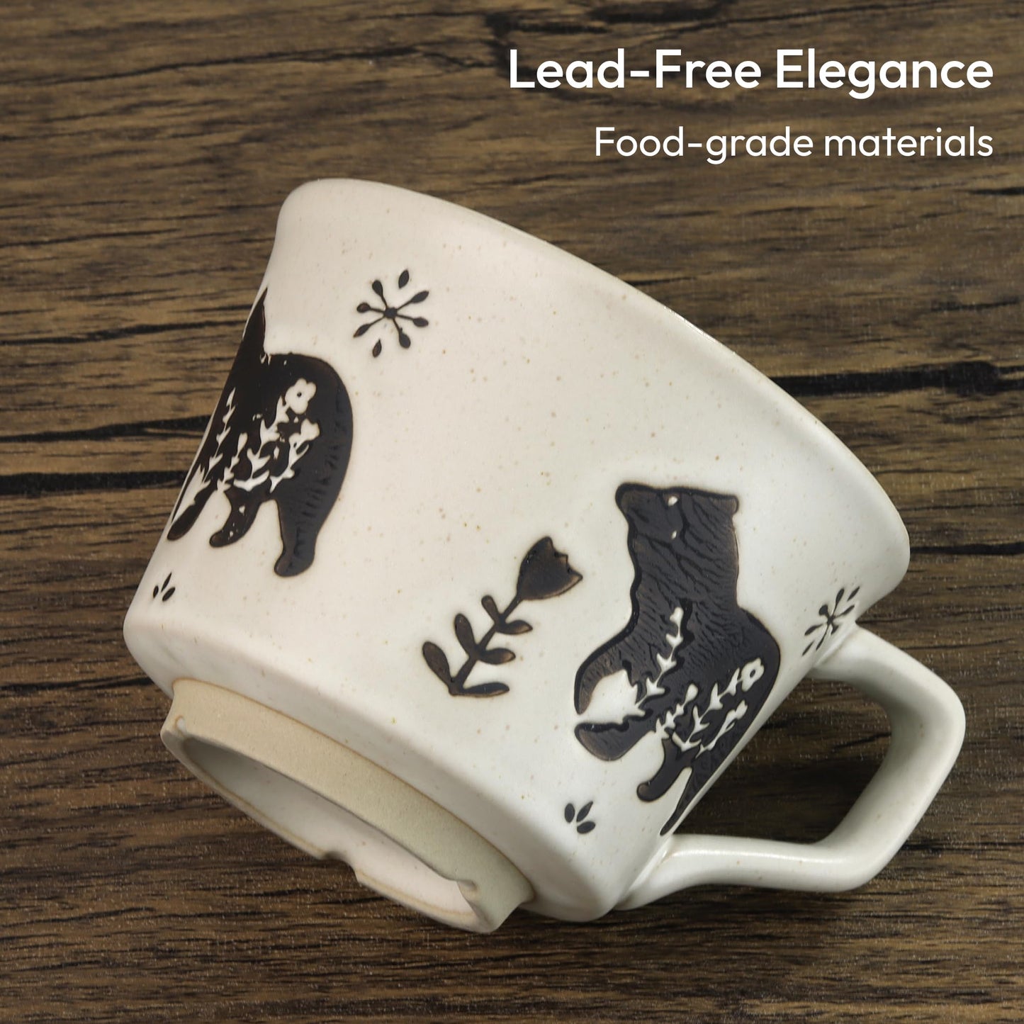 LINVIA Ceramic Coffee Mug, 11 oz Small Novelty Unique Teacup with Handle, Stoneware Cup for Tea Mocha Latte Cappuccino (Set of 4, Fox and Bear)