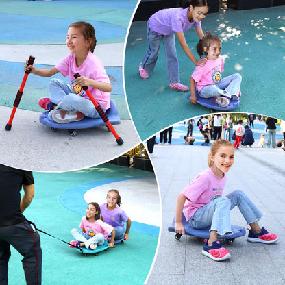 Large Scooter Board for Kids,Plastic Indoor Floor Scooter Board with Handles, Buckle and 1 Rope, 5 Wheels, Gym Scooters for Indoor Outdoor Sitting and Sports Training,Blue