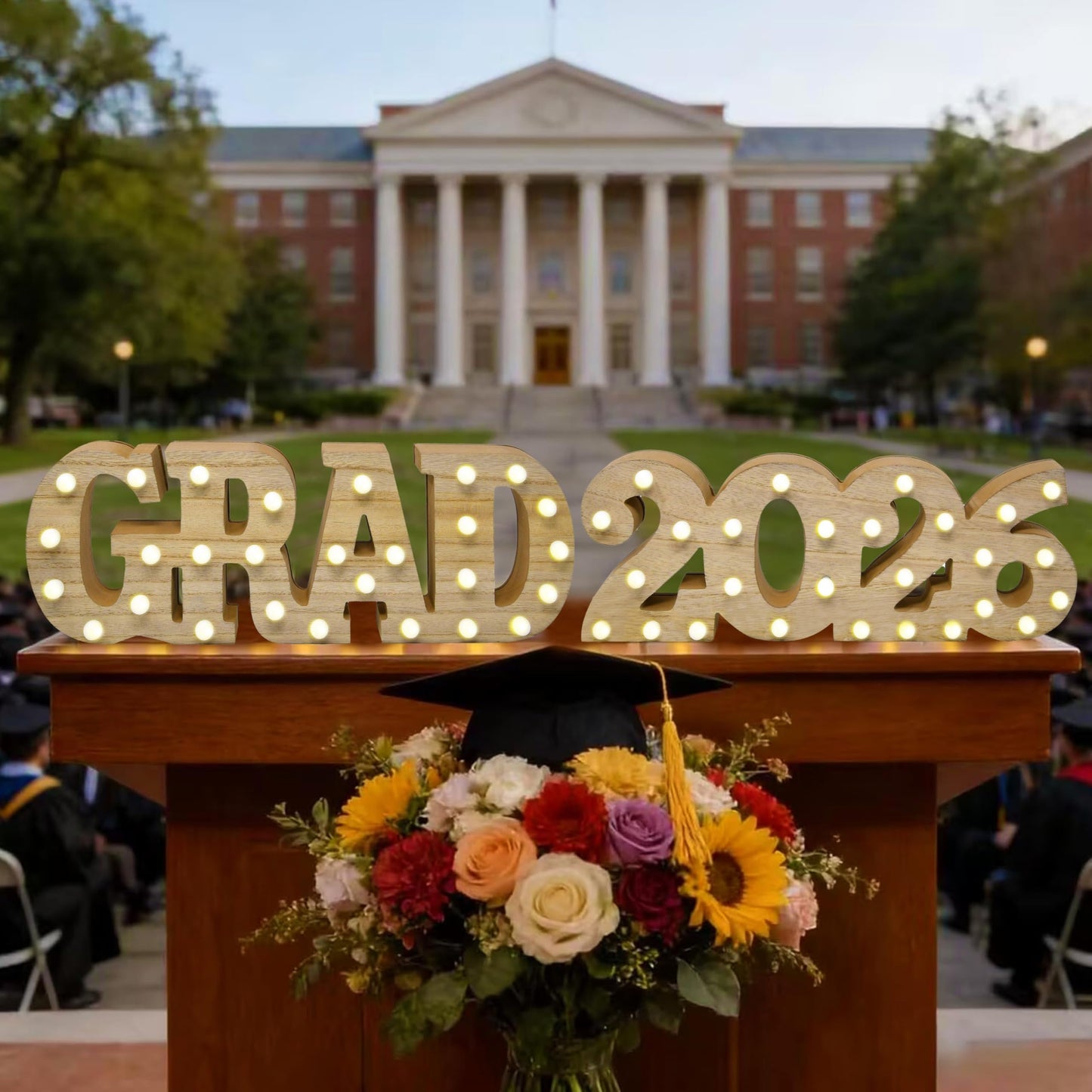 Grad 2026 Light Up Sign LED Marquee Letters Graduation Decor Lighted Wooden Sign for Graduation Party Table Centerpiece Senior Celebration Decorations