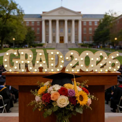 Grad 2026 Light Up Sign LED Marquee Letters Graduation Decor Lighted Wooden Sign for Graduation Party Table Centerpiece Senior Celebration Decorations