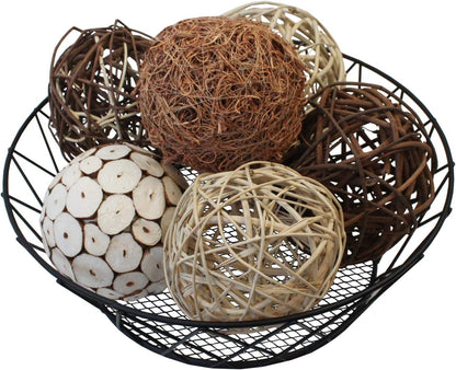Blue Donuts Decorative Balls, Assorted Rattan Wicker Balls for Centerpiece Bowl Fillers, Pack of 6