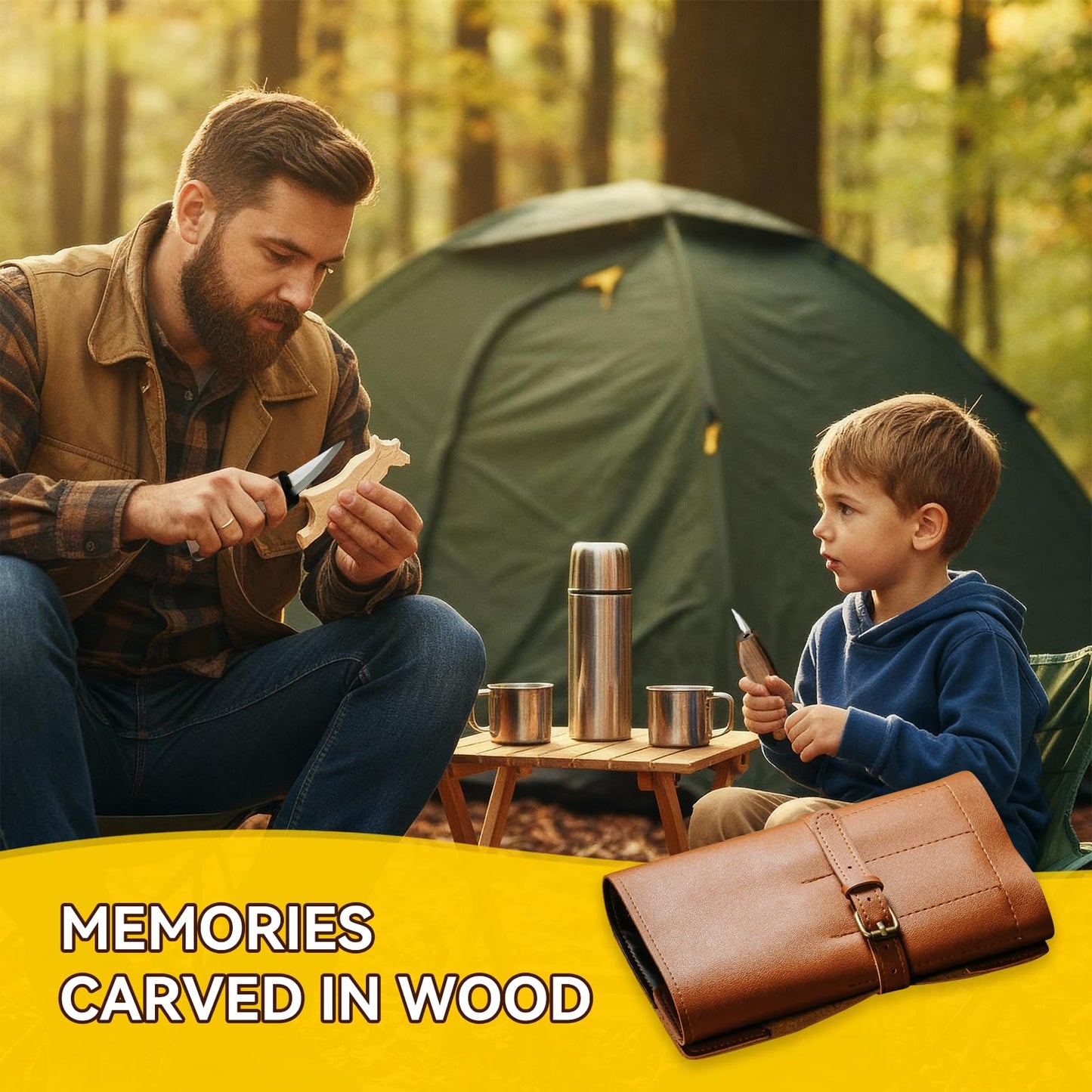 Wood Carving Kit, 24Pcs Wood Carving Tools Set with Leather Storage Bag, Wood Carving Set 4 Wood Carving Knives 5 Chisels 9 Blocks, Whittling Kit for Beginners Enthusiasts Adults Kids Gift DIY