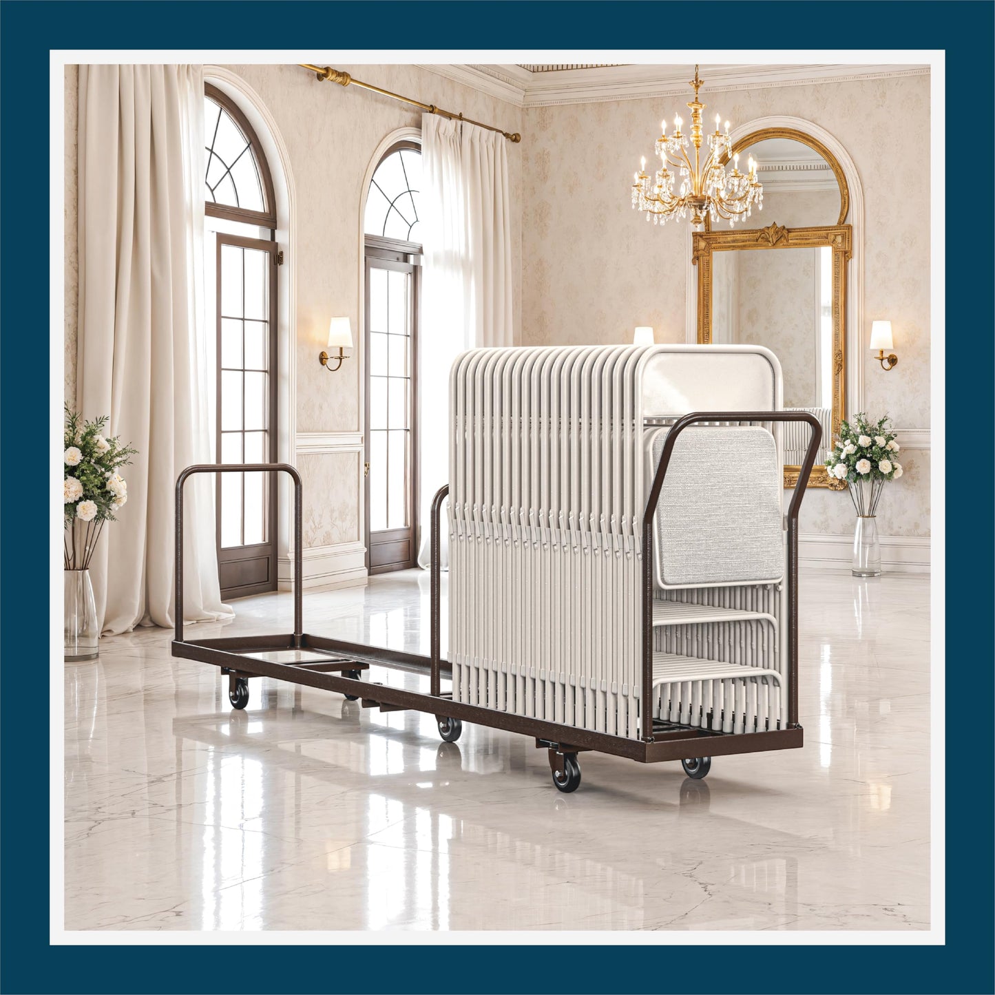 OEF Furnishings OEFDY-50 Folding Chair Dolly – Heavy-Duty Steel Cart (50-Chair Capacity, Vertical Stacking, Fits Most Standard Folding Chairs)