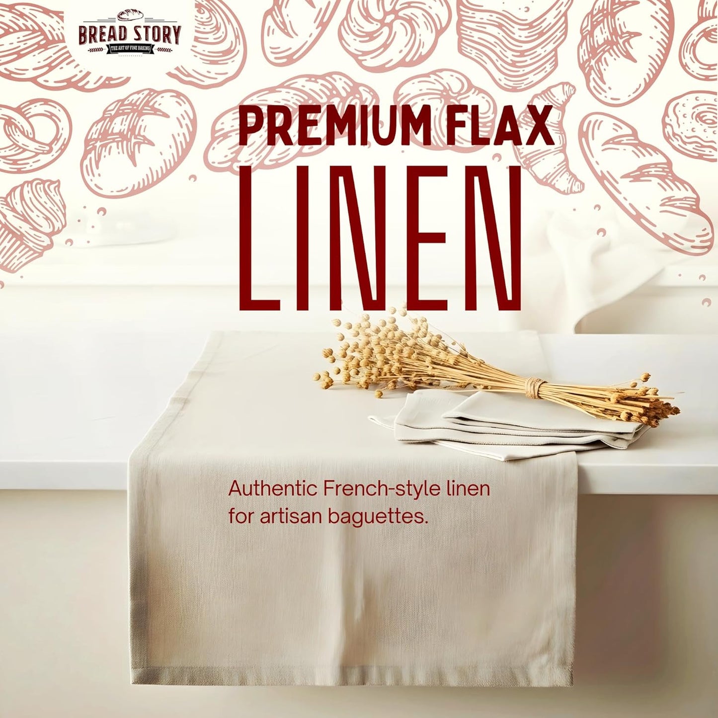 35"x26" Professional Bread Cloth Bakers Couche Premium Flax Linen Baking Cloth for Dough, Artisan Bread Proofing