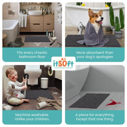 Chenille Bath Mats 34"x21", Plush Absorbent Quick Dry, Soft & Machine Washable, Non Slip Carpet for Bathroom, Thick Bathroom Rugs, Shower Restroom Rug Mat, Alfombras De Bano, Bathrugs