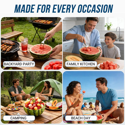 Watermelon Fork Slicer Cutter, 2-in-1 Stainless Steel Watermelon Slicer & Fruit Fork, Summer Kitchen Gadget for BBQ Parties, Camping & RV Adventures