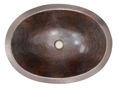 SimplyCopper 19" Oval Rustic COMBO Copper Bath Sink with Lift & Turn Drain & 2-Handled Faucet in ORB