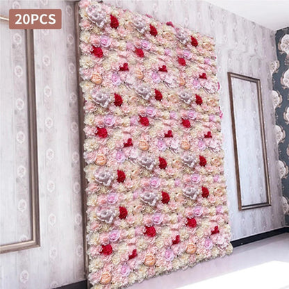 TYLPFH 20PCs Flower Wall Panel 40x60cm Artificial Flowers Backdrop Silk Fabric Wedding Garden Decoration