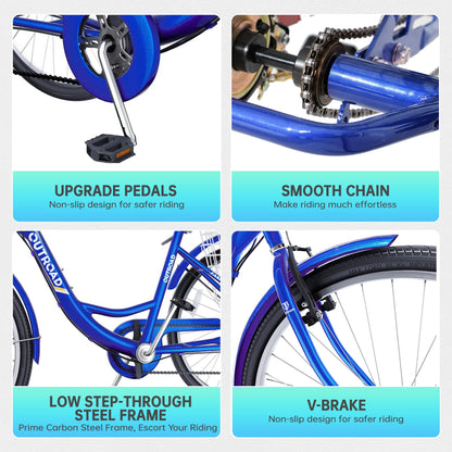 MarKnig Single Speed Adult Tricycle, 3 Wheel Bikes with Large Basket, Cruiser Bike for Women/Men/Seniors, Adult Trike for Outdoor/Shopping/Recreation/Picnic(26Inch Blue)