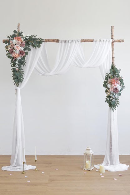 Olalaka Dusty Rose Artificial Wedding Arch Flowers Kit (Pack of 3) with 26Ft White Shiny Arch Draping Fabric for DIY Wedding Party Ceremony Reception Backdrop Floral Decoration
