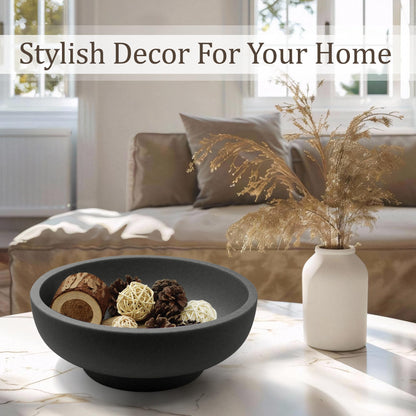LIN CHUAN Large Decorative Bowl, Fruit Bowl for Kitchen Counter, Modern Resin Bowl for Home Decor, Key Holder for Entry Table, Artificial Stone Black