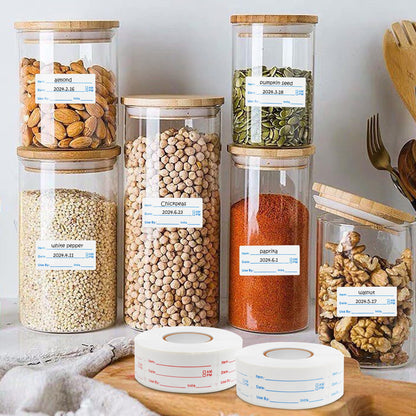 1000Pcs Food Labels, AIMEIKI 2 Rolls 1 x 2 Inch Removable Date Stickers Waterproof Food Storage Stickers for Freezer, Refrigerator, Food Containers Easy Clean No Residue