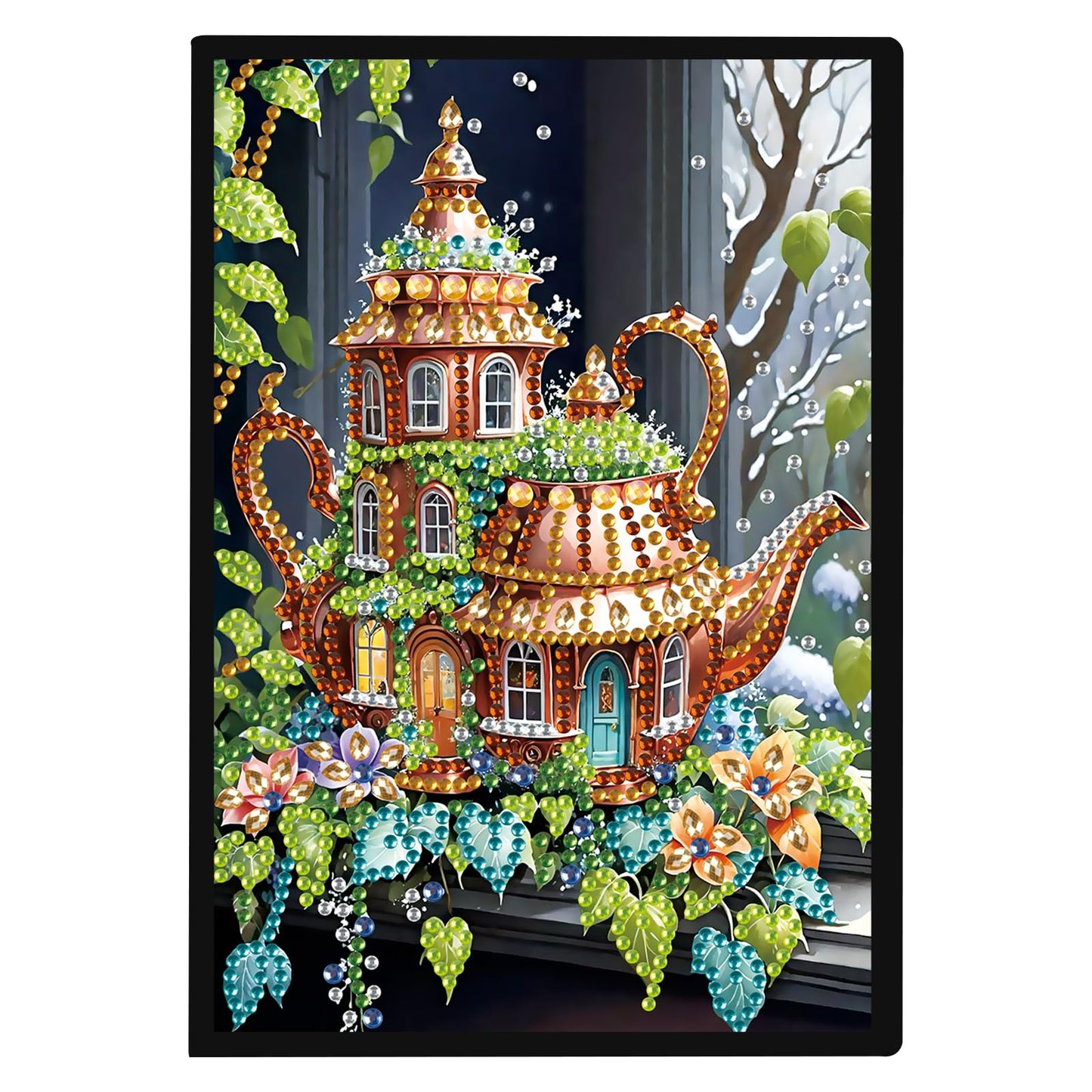 JISHSHAY Diamond Art Notebook Journal Diamond Painting Note Book Gem Art Sketchbook Gem Painting Blank Notebook Mosaic Kits for Adults Diary with Special Shape Drills 14.5×21cm/5.7×8.26in Teapot House