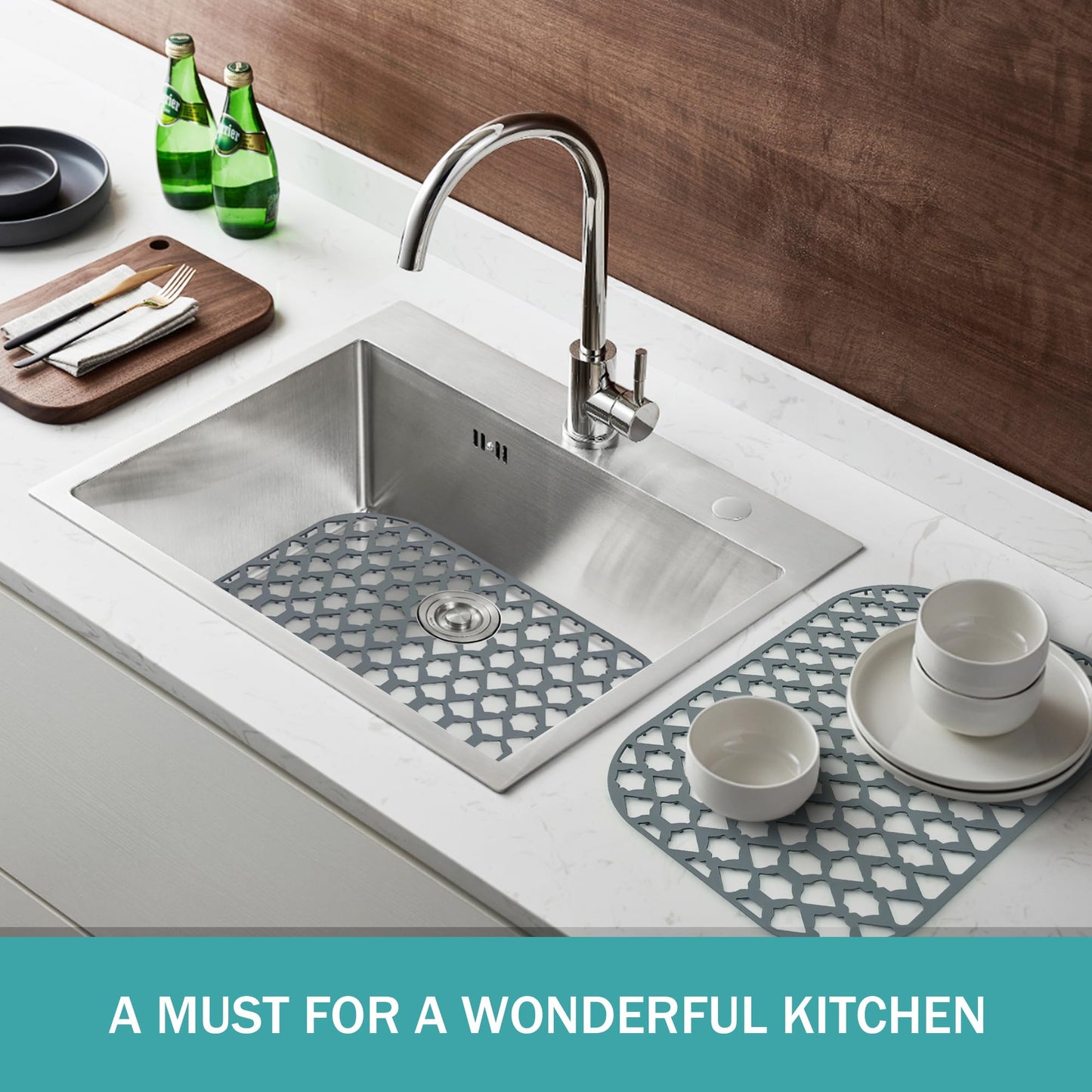 SAMSIER Silicone Sink Protectors Mats (13x11 & 14x12 & 16x12 & 18x16 & 19x14 & 21x16 & 22x13 & 25x16 & 26x14 & 28x14 & 30x16) for Bottom of Kitchen Sink (16.7”x12.5”)