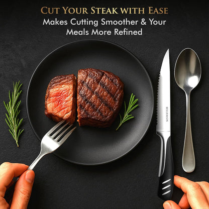 Bellemain Premium Steak Knives Set of 6, Kitchen Knife Sets with Steel Blades for Precise Cutting, Lightweight Steak Knife Set Stainless Steel & Durable, Serrated Steak Knives Dishwasher Safe