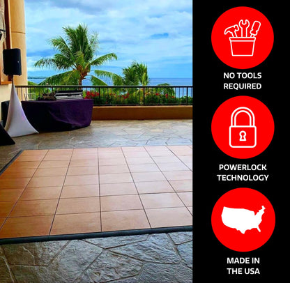 Big Floors Portable Dance Floor, Interlocking Dance Floor Tiles Kit, Lightweight Plastic Modular (8' X 8'), Dark Maple Finish, 96 Piece (64 Sq Ft)