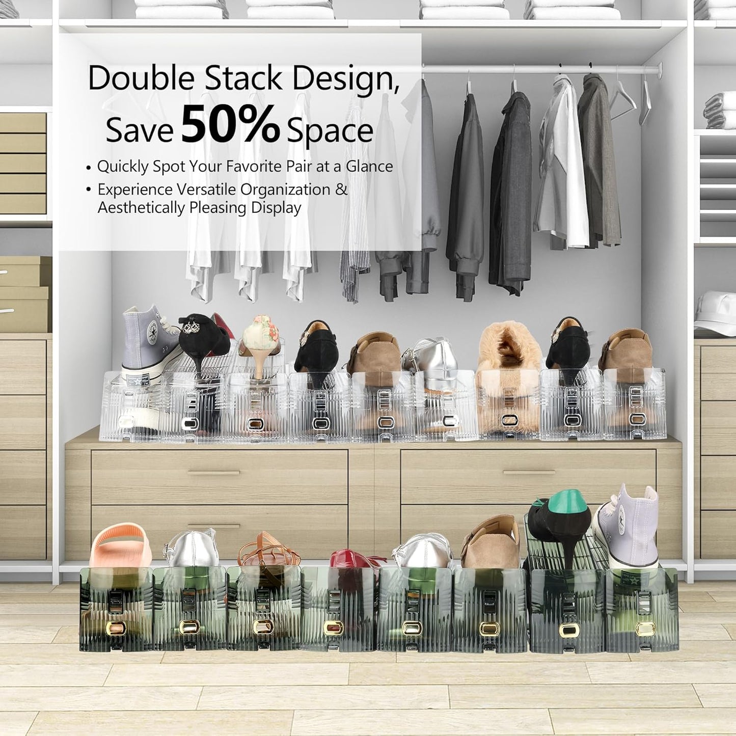 Yes!Fresh Closet 3 12 Pack) Shoe Slots Organizer, Boutique Display Style Shoe Stacker for A Pair of Shoes, Separable
