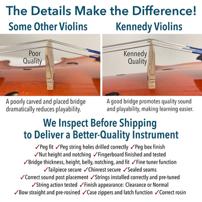Bunnel Pupil Violin Outfit 1/10 Size Clearance By Kennedy Violins - Carrying Case and Accessories Included - Solid Maple Wood and Ebony Fittings RB300