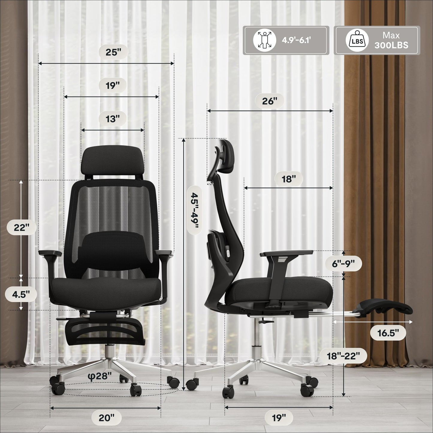 FLEXISPOT Massage Office Chair with Footrest, High Back Ergonomic Desk Chair with Adjustable Headrest, 3D Armrests, 2D Lumbar Heated Shiatsu Massage, 4-Position Recline, Foam Seat, Black