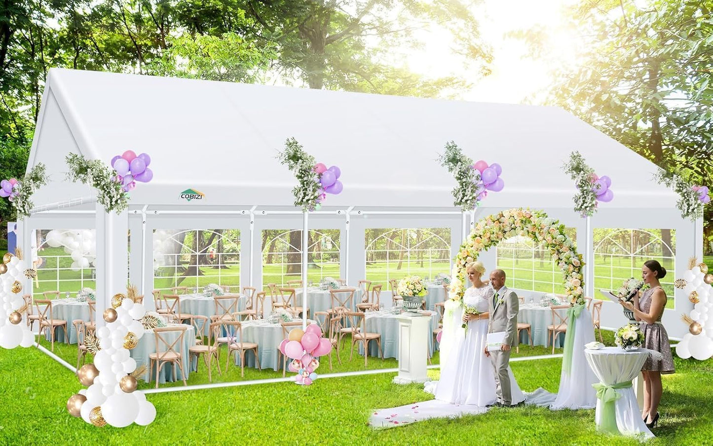 COBIZI 20x30 Party Tents Heavy Duty with 8 Sidewall & 12 Windows, Event Shelter Wedding Canopy for Parties, Powder Coating (Better Than Galvanized), Waterproof Outdoor Gazebo for BBQ, White