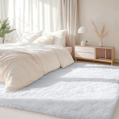 OLANLY Area Rugs - Soft Fluffy Shaggy Indoor Carpet for Living Room & Bedroom | 5x6 ft, White