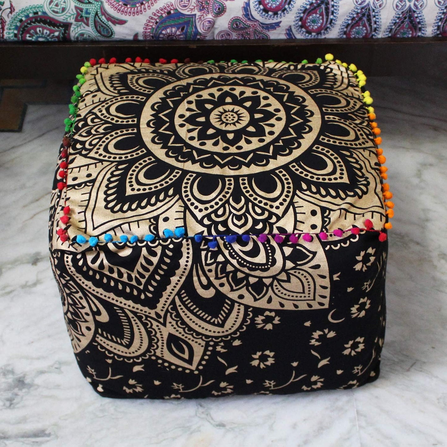 18X18X14 inches, CRAFT KALA Mandala Meditation Floor Pillows Cover Square Pillow Seating Hippie Decorative Adults