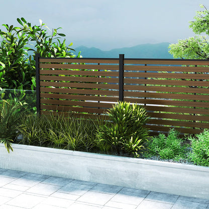 Treslam Outdoor Privacy Fence WPC, AC Unit Air Conditioner Screen 5 FT(H) x 6 FT(W) Trash Can with Aluminum Alloy Post, Decorative Fencing, Brown with 2 Post
