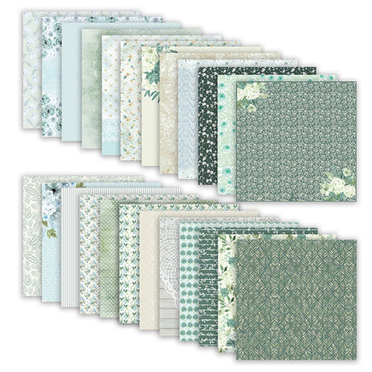 24 Sheets Scrapbook Paper, 12 x 12 Inch Floral Background Decorative Paper, Double Sided Romantic Patterned Scrapbooking Paper, Scrapbooking Supplies for DIY Album Decoupage or Card Making (Green)