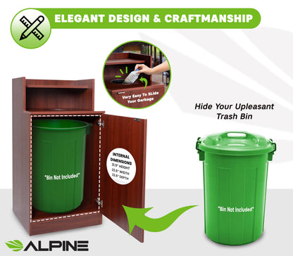 Alpine Restaurant Trash Bin Cabinet - Commercial Trash Can Garbage Receptacle Indoor with Tray Holder for 32 Gallon Garbage Bin (Mahogany)