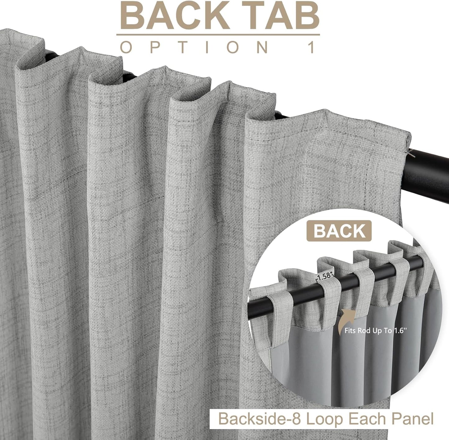 Skiennix 100% Blackout Linen Curtains - Thermal Insulated Drapes, 50" W x 90" L, Ash Grey - 2 Panels Set
