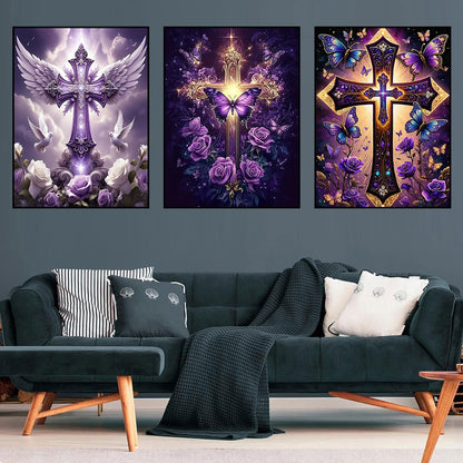 croshom Cross Diamond Art Kits for Adults, 3 Packs Cross Diamond Painting Kits for Adults, 5D DIY Religious Full Round Drill Gem Craft for Adult Gifts, Home Wall Decor 11.8" x 15.7"